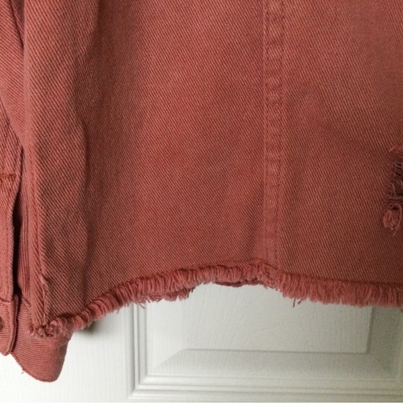 Denim Jacket NEW Large Raw Hemline Coral Salmon in Color - Picture 9 of 16